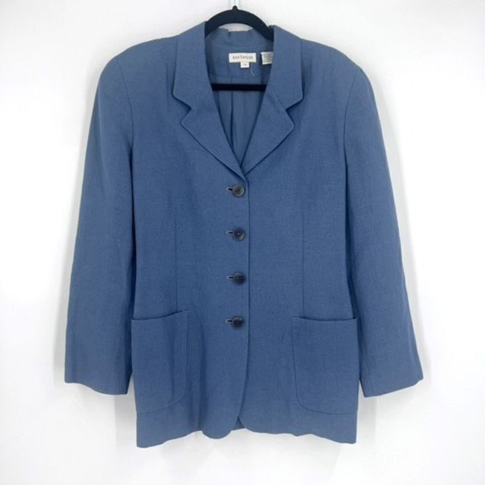 Vintage Ann Taylor Women's Linen Blend Blazer Dusty‎ Blue Size 10 medium